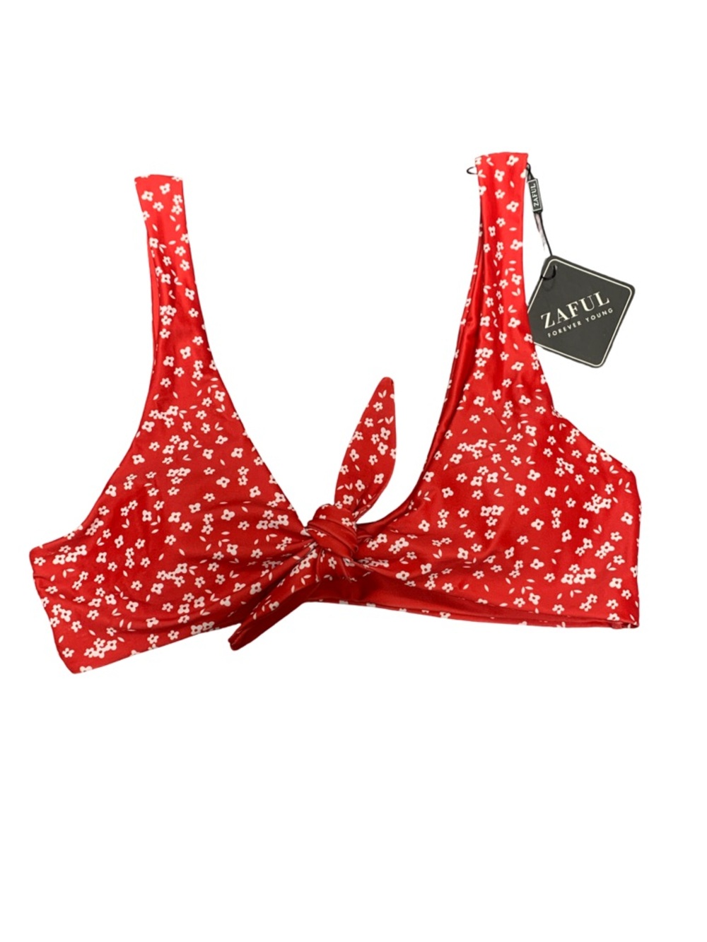 Zaful Red Floral Tie-Front Bikini Top